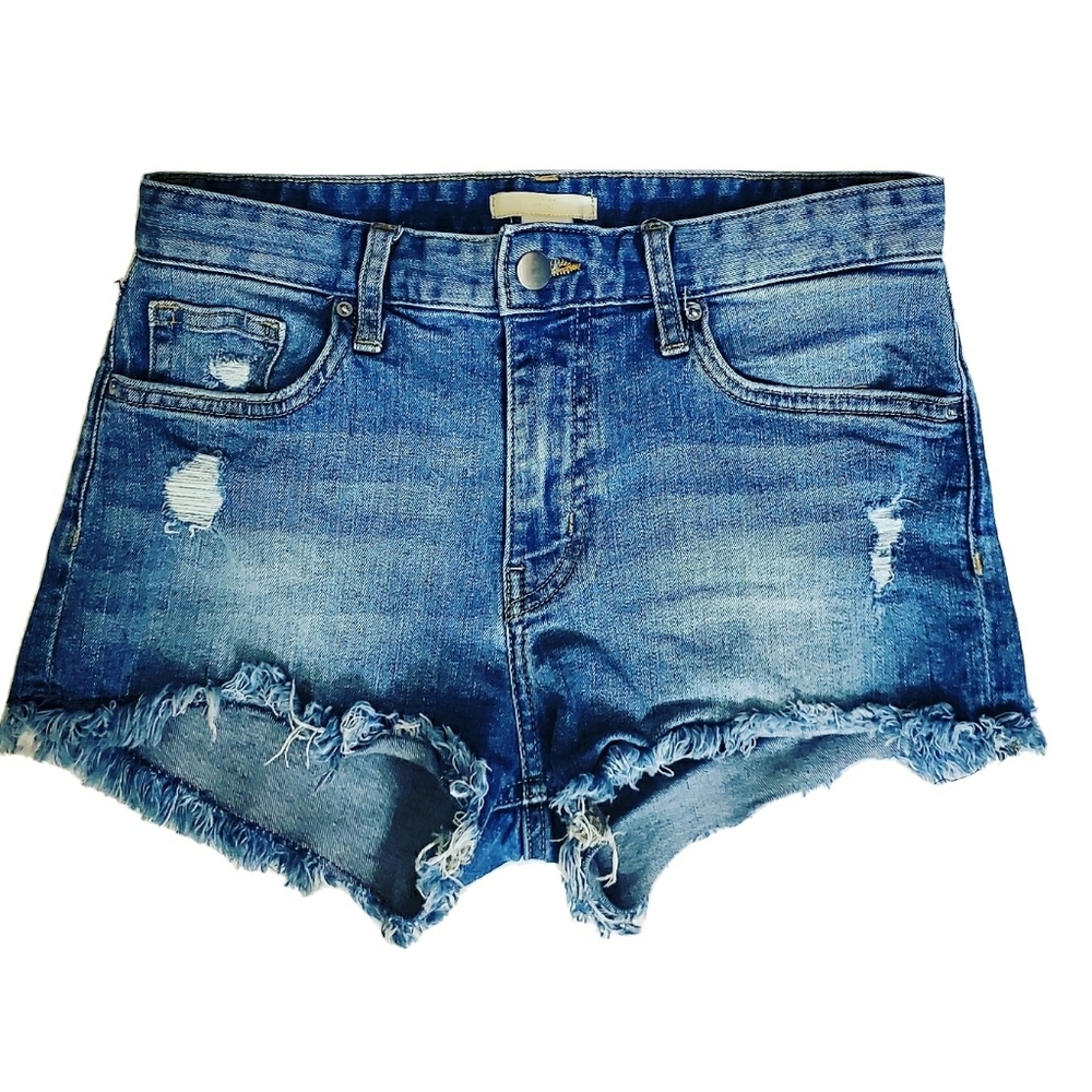 H&M Blue Denim Distressed Frayed Hem Shorts 4
